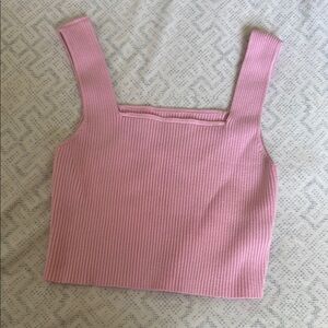 Pink Ribbed Square Neck Top